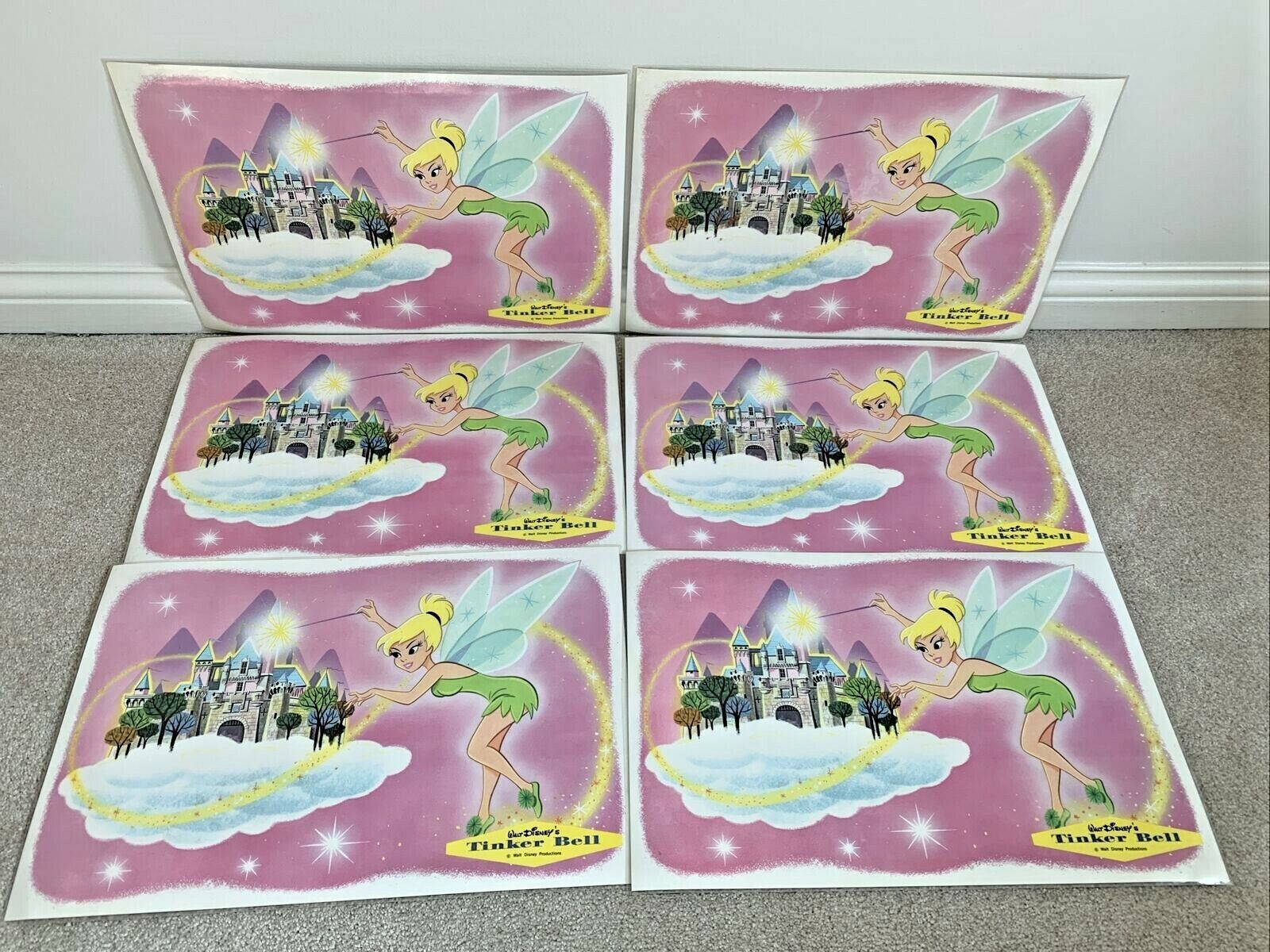 Lot of 6 Vintage Place Mats Disney Productions Tinker Bell 17x11.5