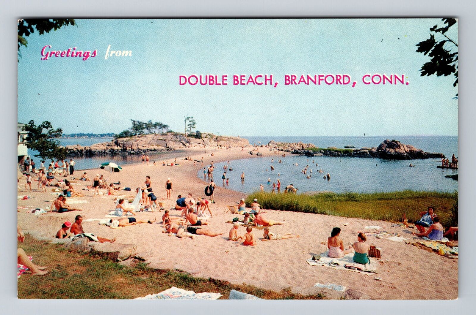 Branford CT-Connecticut, Scenic Beach Greetings, Sunbathing Vintage Postcard