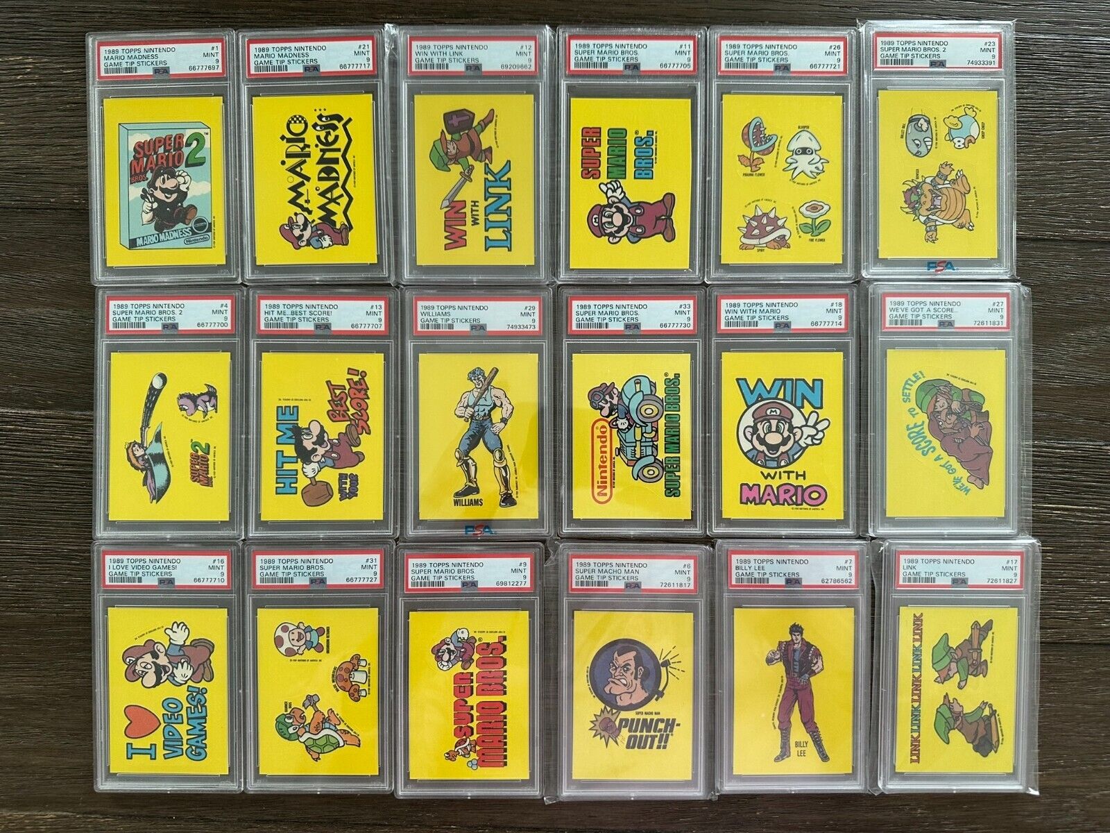 1989 Topps Nintendo 18 Sticker Card Lot All PSA Graded 9 No Duplicates