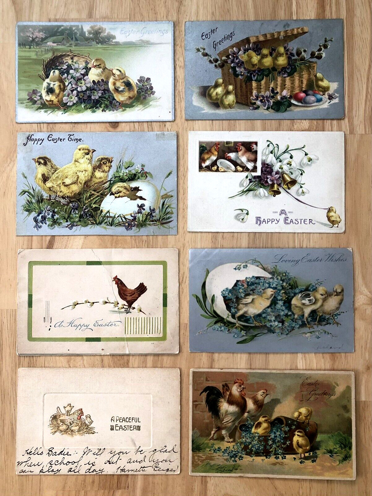 ANTIQUE EARLY 1900s LOT OF 8 EASTER CHICK POSTCARDS - 4 1 CENT FRANKLIN STAMPS