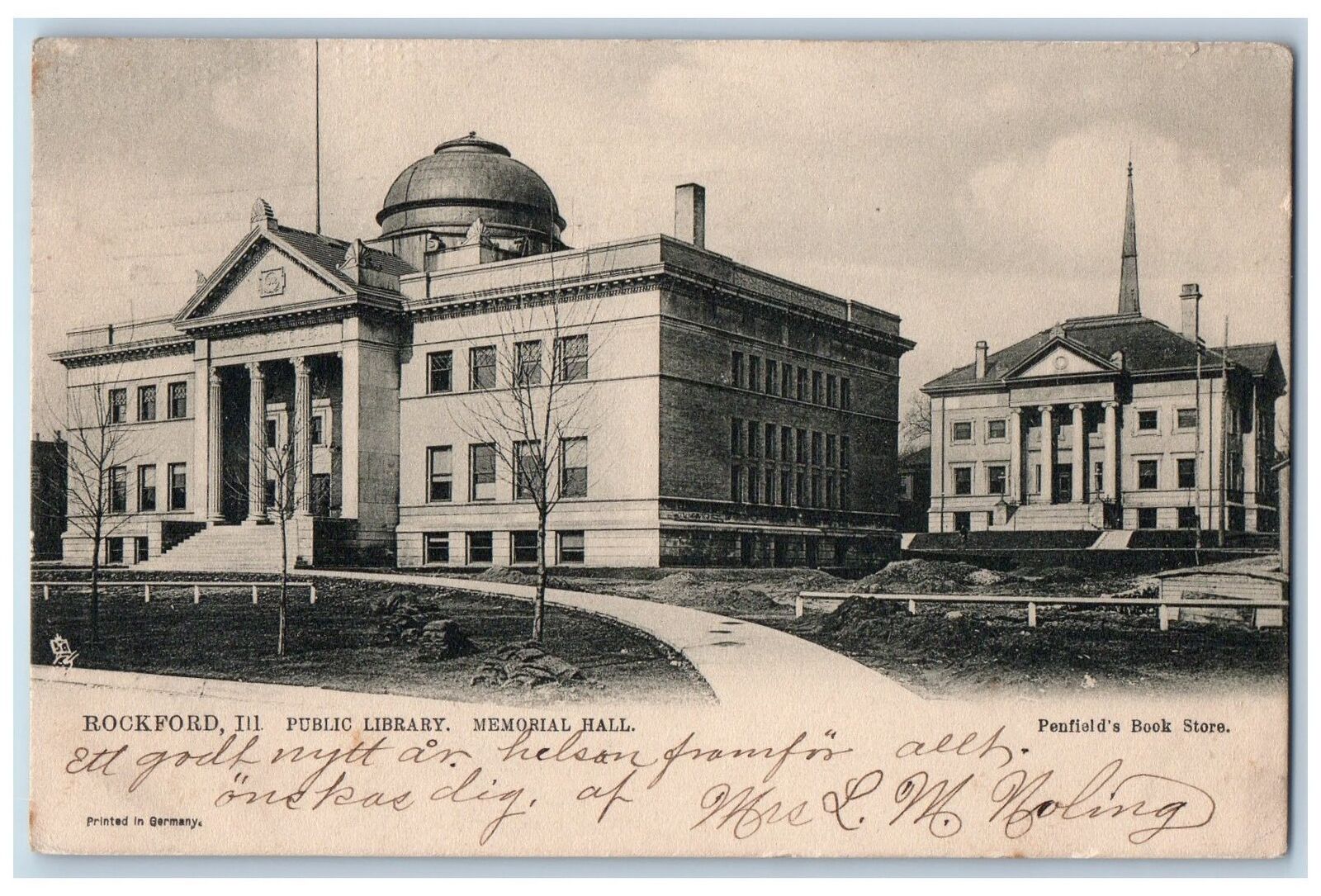 Rockford Illinois IL Postcard Public Library Memorial Hall Exterior1905 Vintage