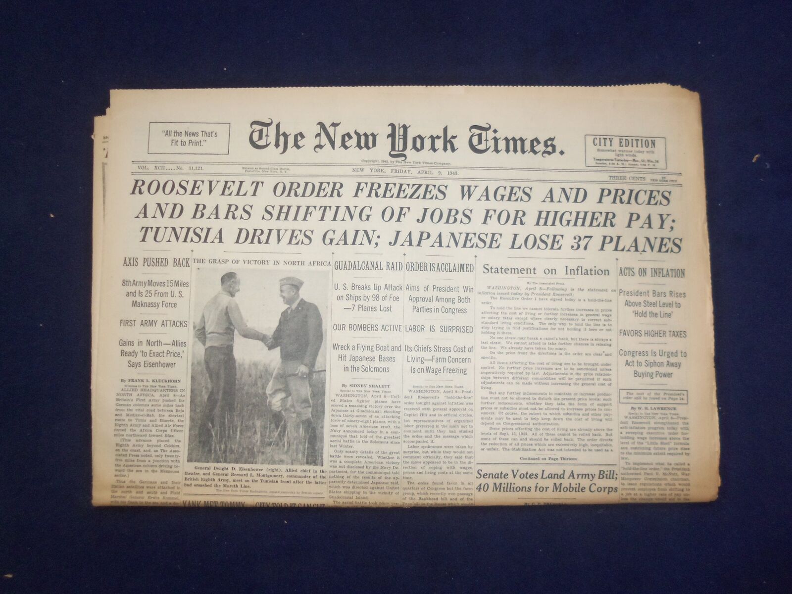 1943 APR 9 NEW YORK TIMES - ROOSEVELT ORDER FREEZES WAGES AND PRICES - NP 6529