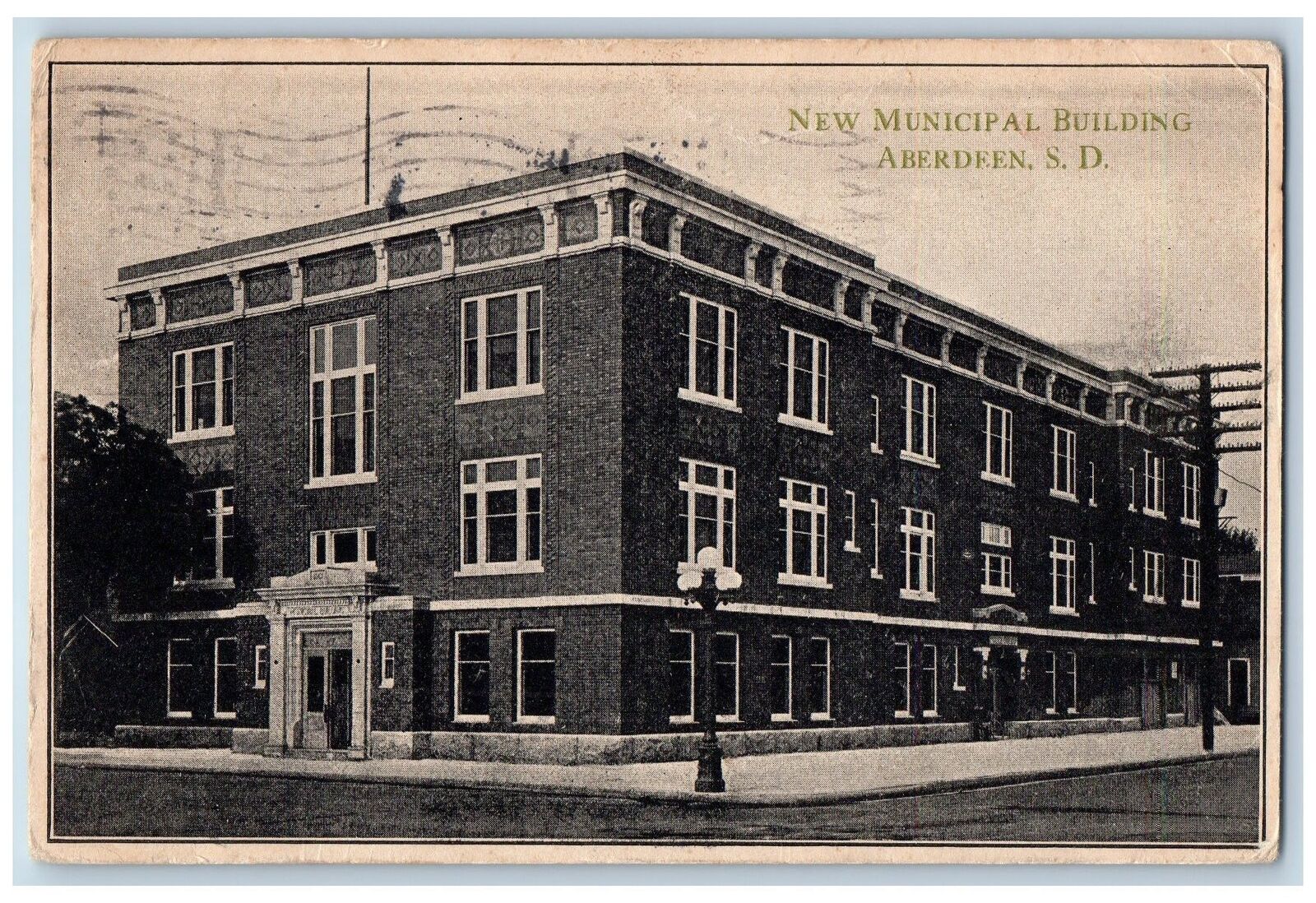 1917 New Municipal Building Entrance Dirt Road Aberdeen South Dakota SD Postcard