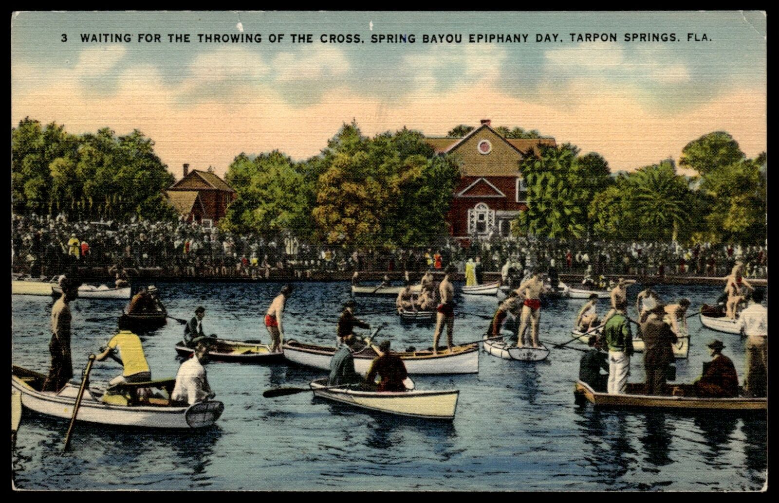 1930 Postcard Trapon Springs Florida Epiphany Day Throwing of the Cross Postcard
