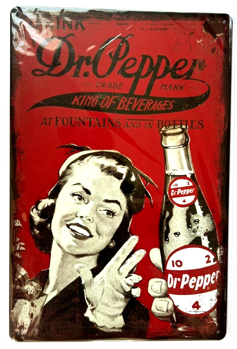 Dr Pepper King Of Beverages Vintage Novelty Metal Sign 12 x 8 Wall Art