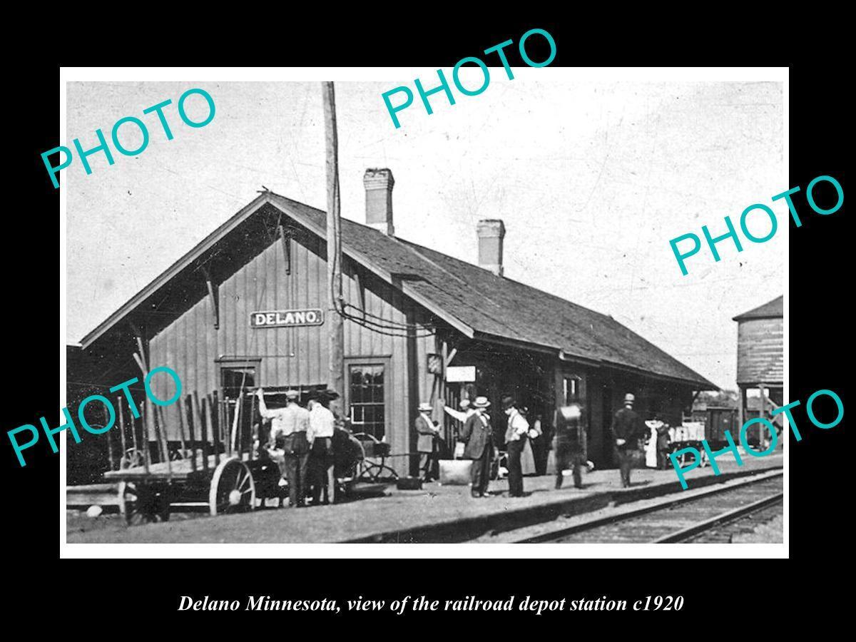 OLD 8x6 HISTORIC PHOTO OF DELANO MINNESOTA RAILROAD DEPOT STATION c1920