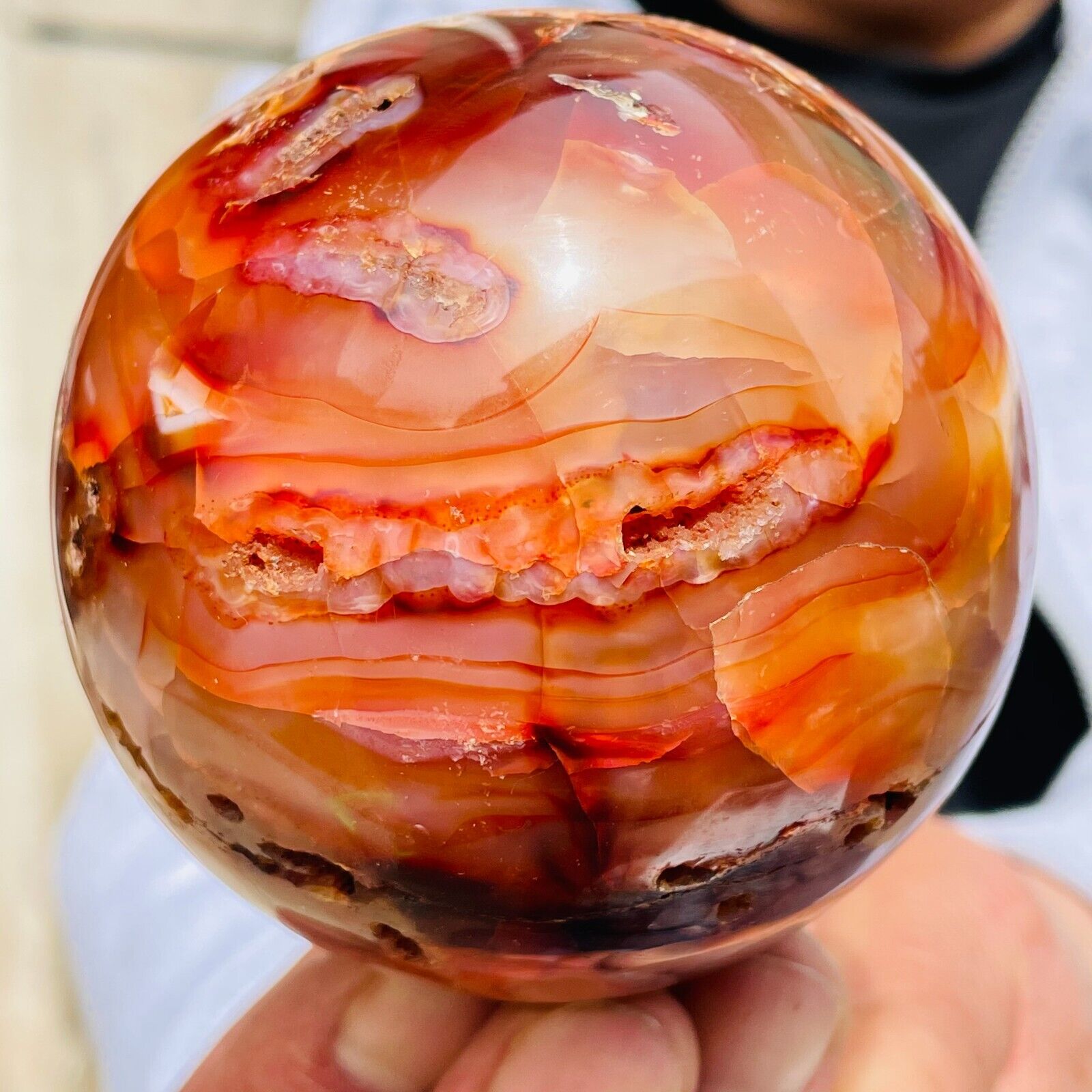 753g Large Special Totem Carnelian Red Agate Geode Quartz Crystal Sphere Ball