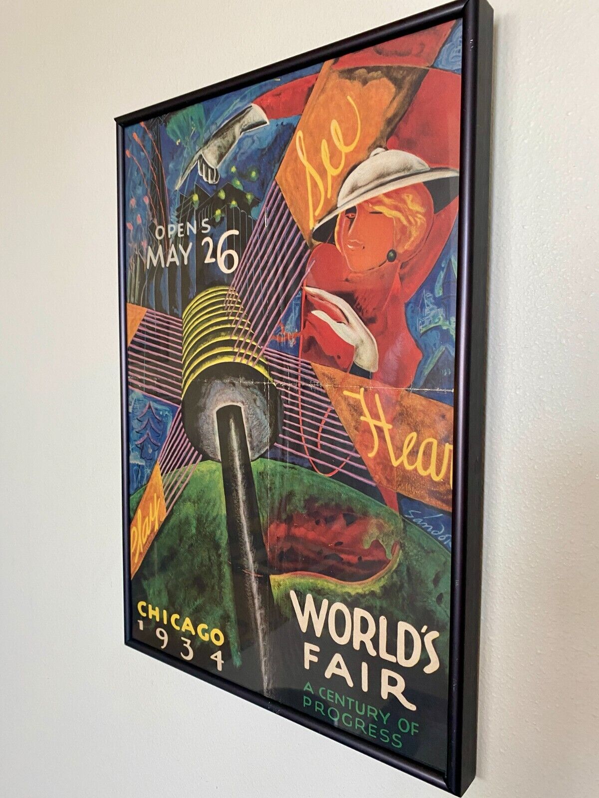 Original Vintage Framed 1934 Chicago Worlds Fair Poster from Chicago Tribune