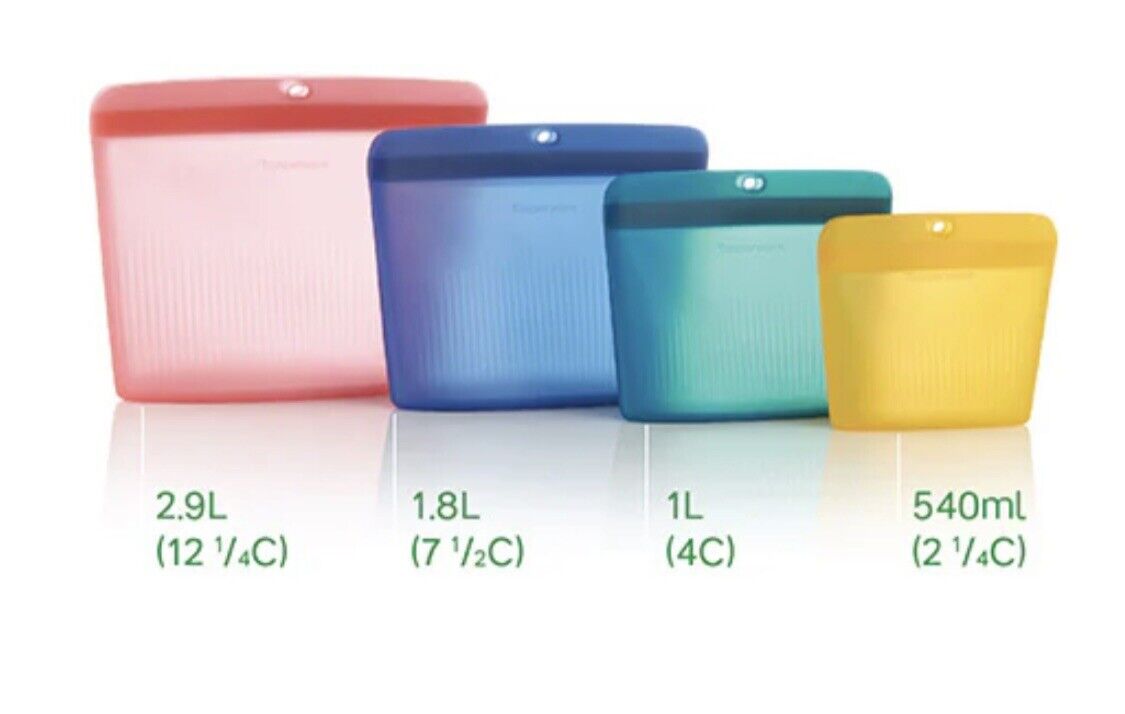 Tupperware Ultimate Silicone Bag freezer, Oven, Microwave Safe Set Of 4 New