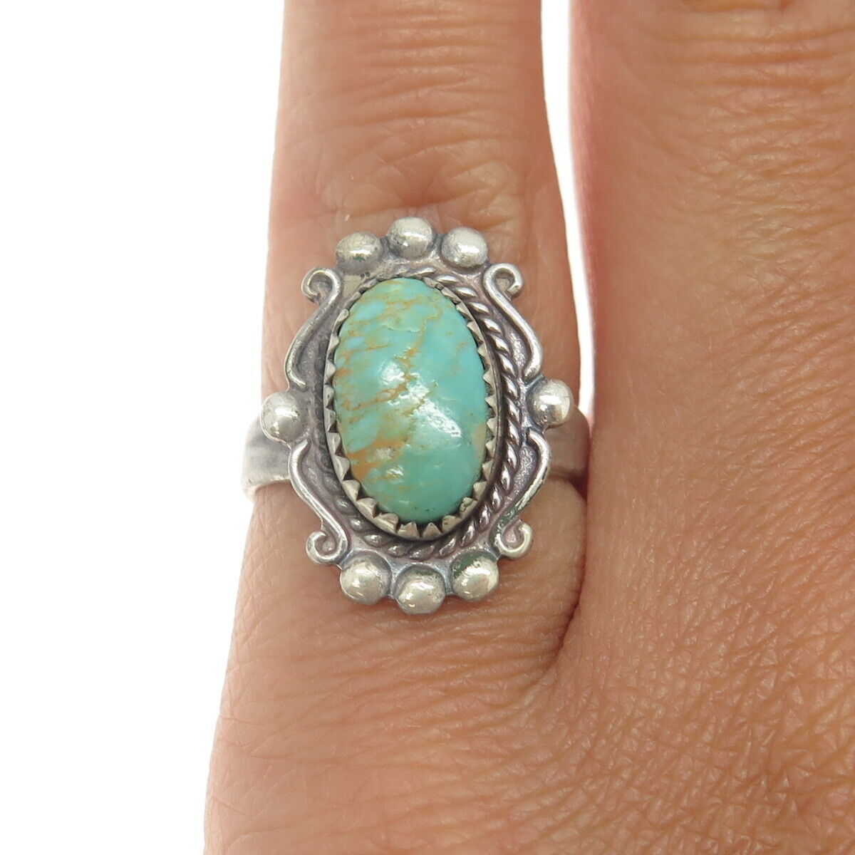 BELL TRADING POST Old Pawn 925 Sterling Silver Real Turquoise Tribal Ring Size 5