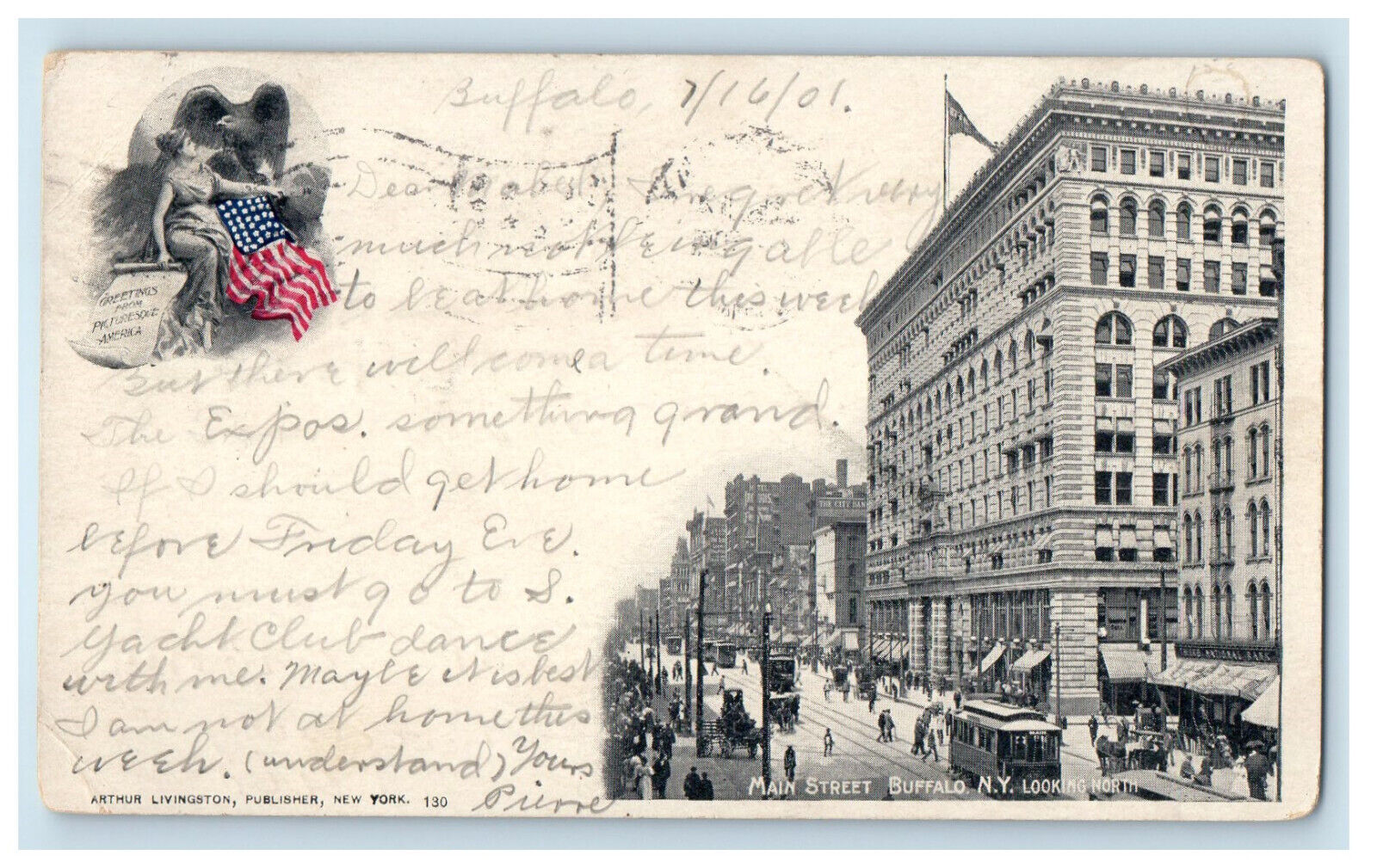 1901 Main Street, Looking North Buffalo New York NY Antique Posted PMC Postcard