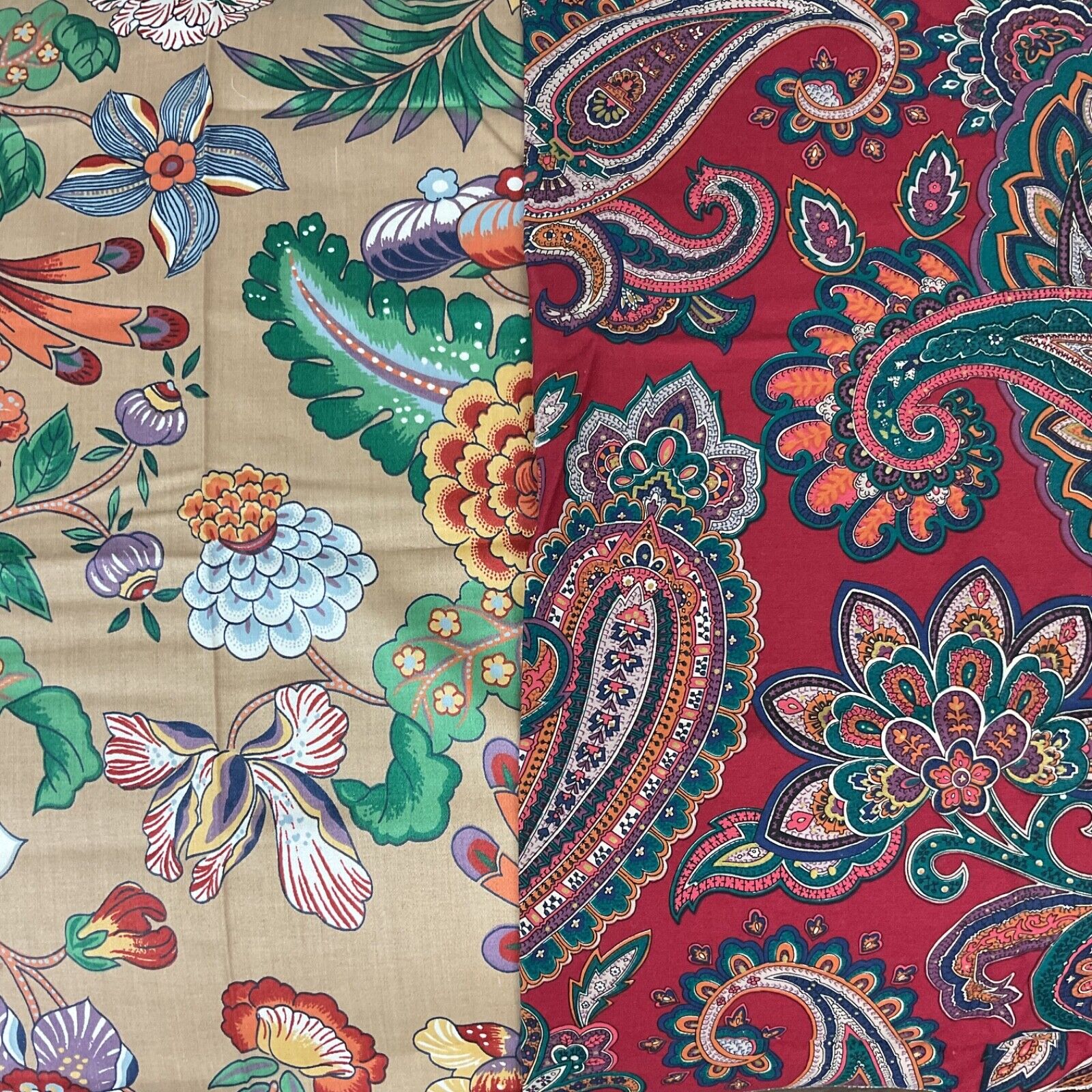Interior Designer floral paisley fabric sample panels & remnant
