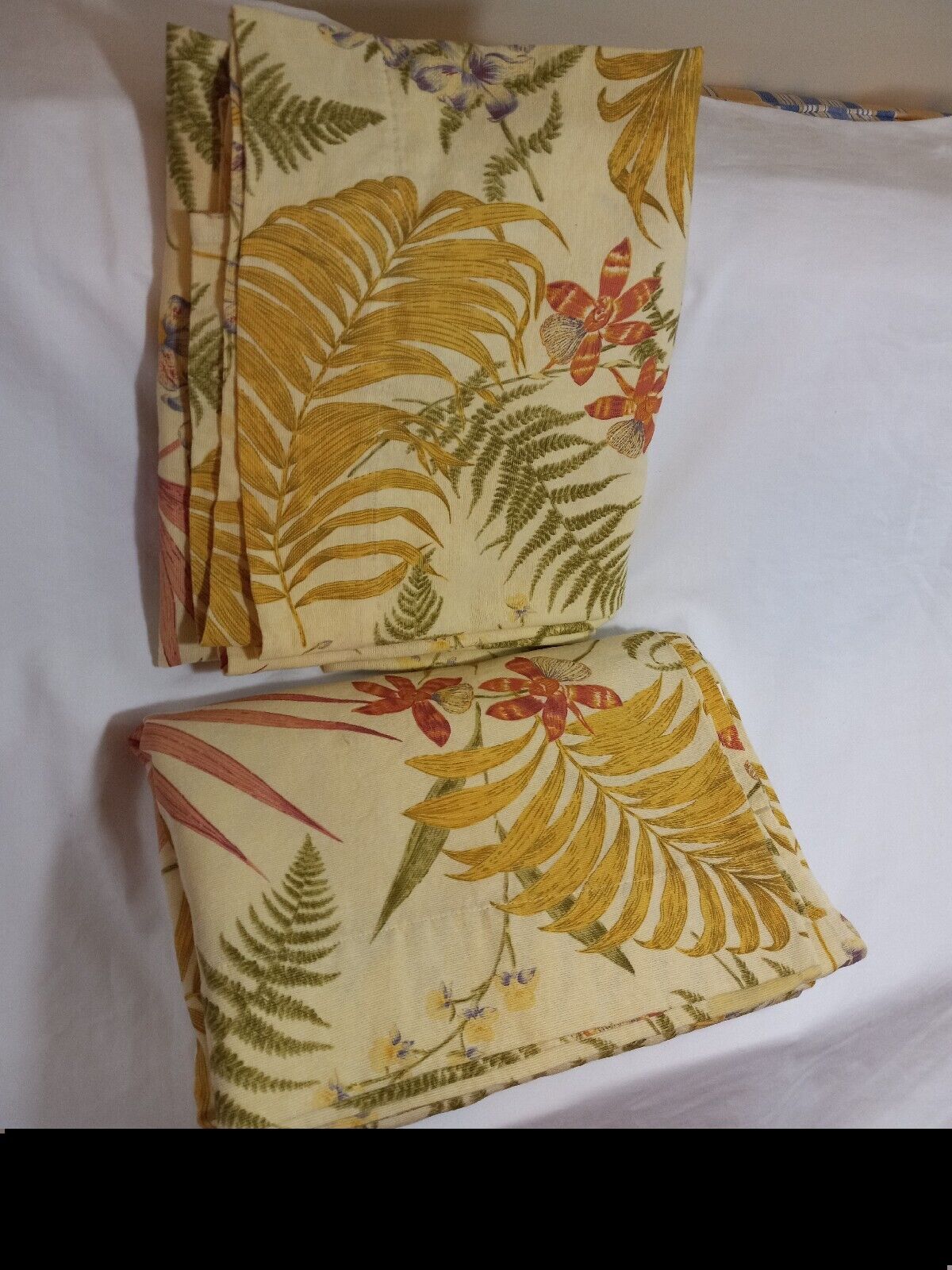 Liz Claiborne Curtains Drapes Vintage Island Yellow Green Floral Palm Two Panels