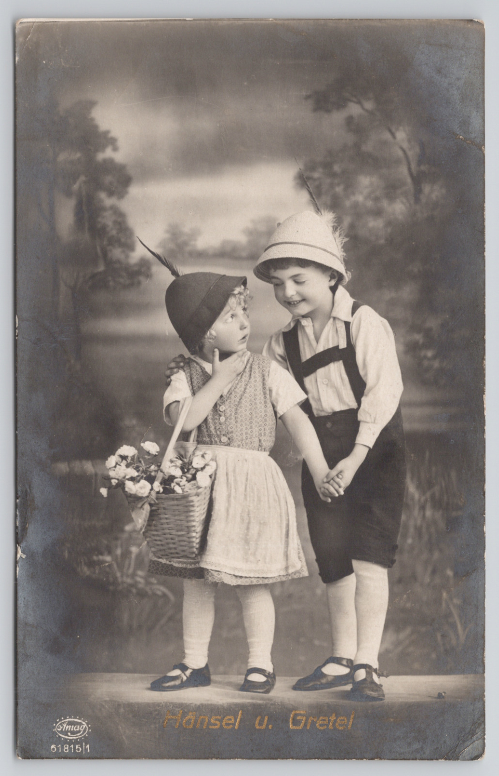 Real Photo Postcard German Kids 1918 Dressed as Hansel and Gretel Foreign RPPC