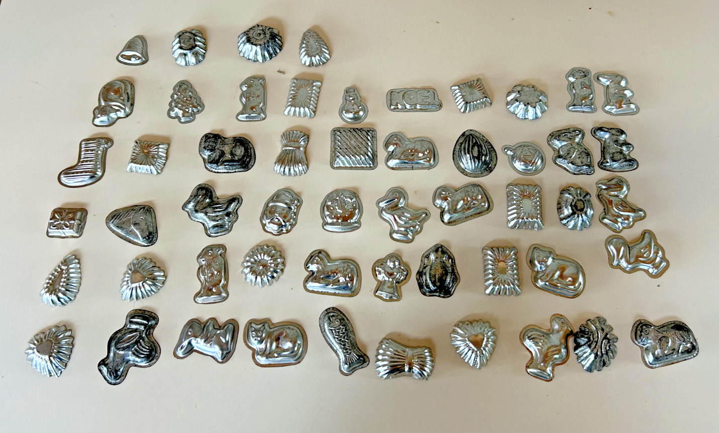 Vintage Lot of 54 Miniature  Metal Chocolate Candy Molds Many Different Molds