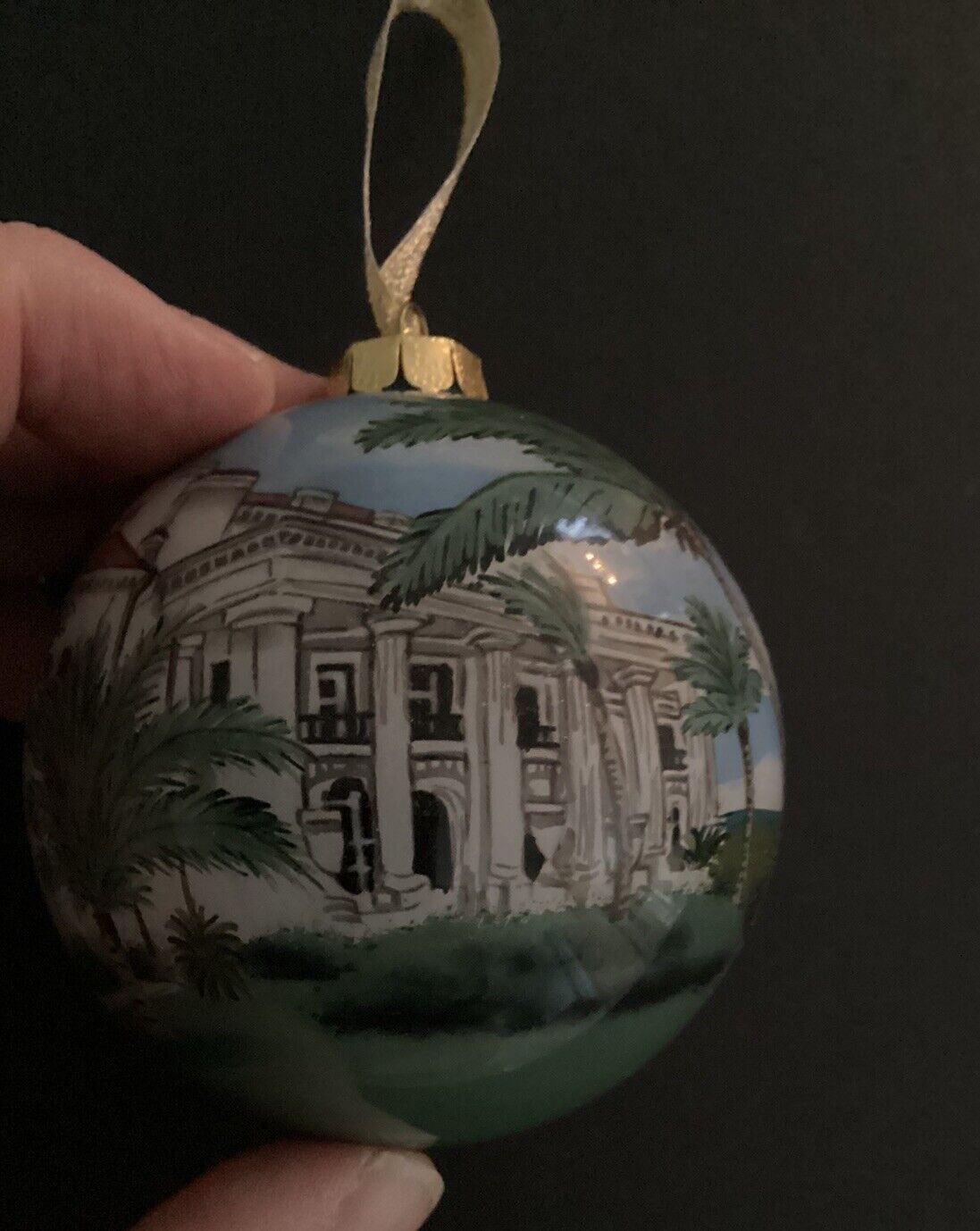 Flagler Museum Palm Beach   Florida Christmas Ornament- Reverse Painted