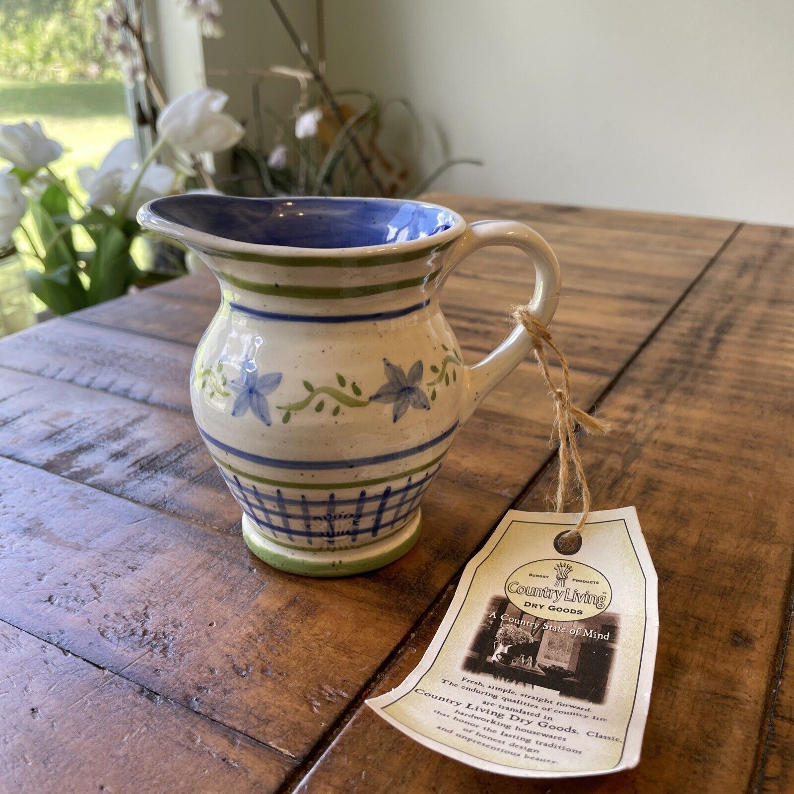 NEW COUNTRY LIVING DRY GOODS BLUE CHECK/FLOWER CREAMER COUNTRY LIVING 4\