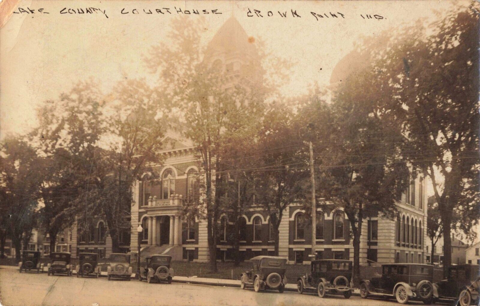 Lake County Court House Crown Point Indiana IN Old Cars 1926 Real Photo RPPC