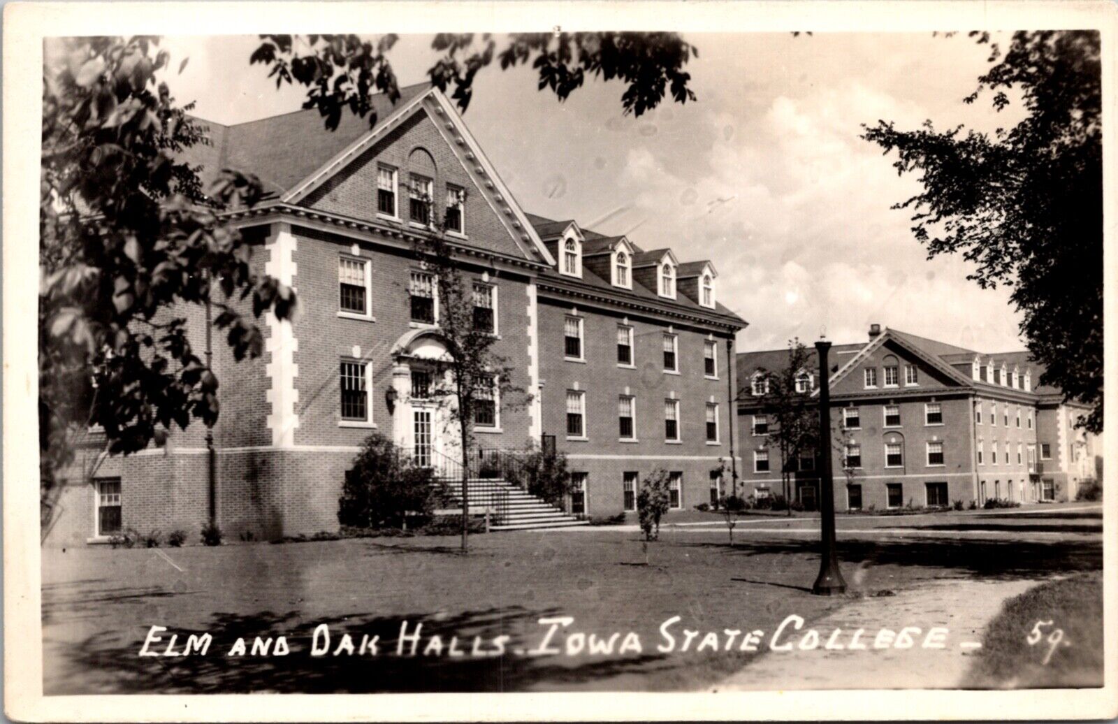 Real Photo Postcard Elm and Oak Halls Iowa State College in Ames, Iowa