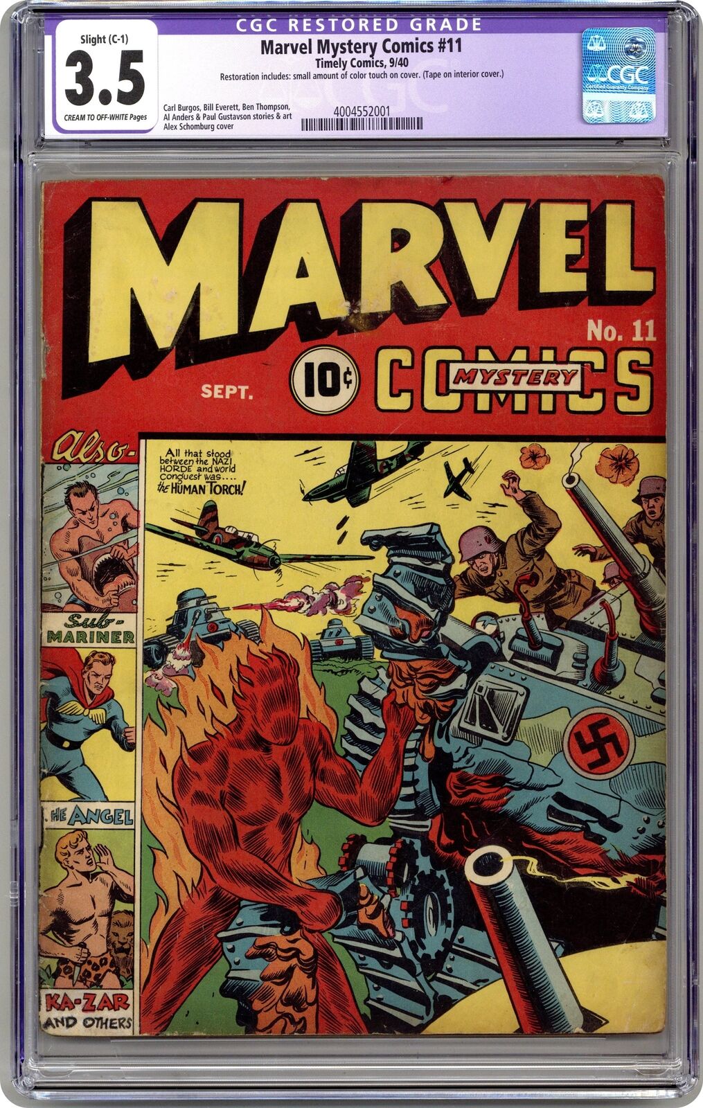 Marvel Mystery Comics #11 CGC 3.5 RESTORED 1940 4004552001