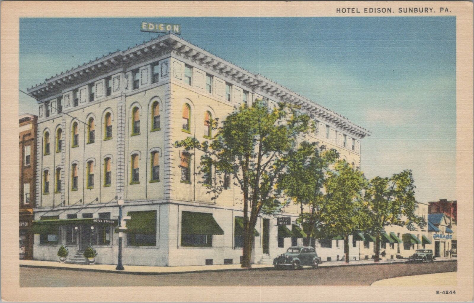 Postcard Hotel Edison Sunbury PA 