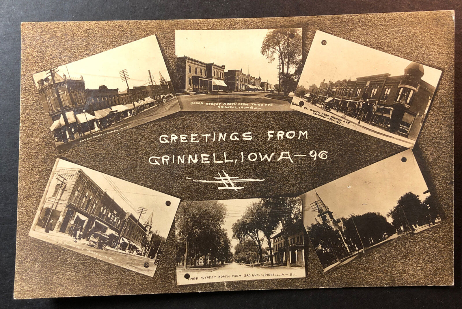 Greetings from Grinnell Iowa RPPC multi-view street scenes Sterling LL Cook