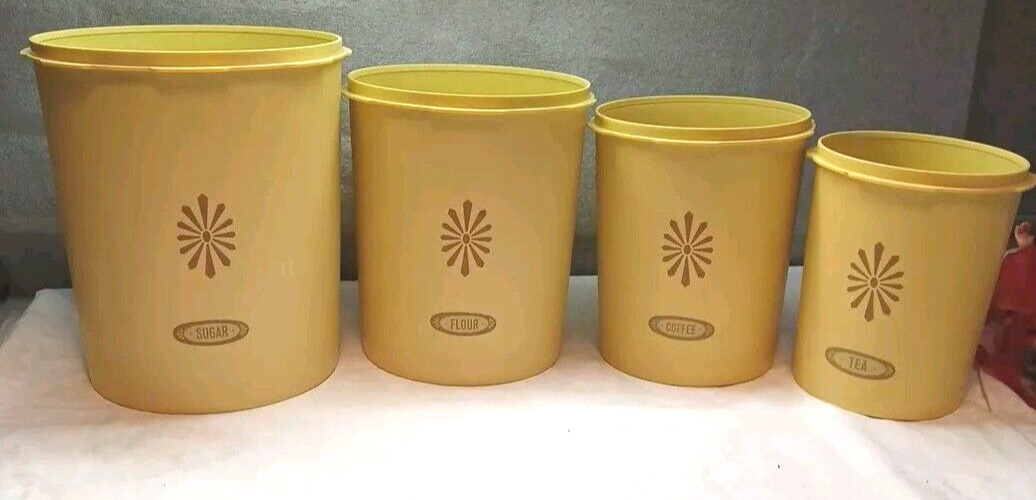 Vintage Tupperware Servalier Canister Golden Yellow Set of 4 W/ Lids Nesting 8pc