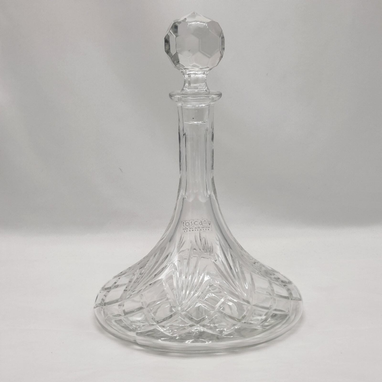 Vintage Toscany Crystal Clear Ships Liquor Decanter With Stopper Bar Collectible