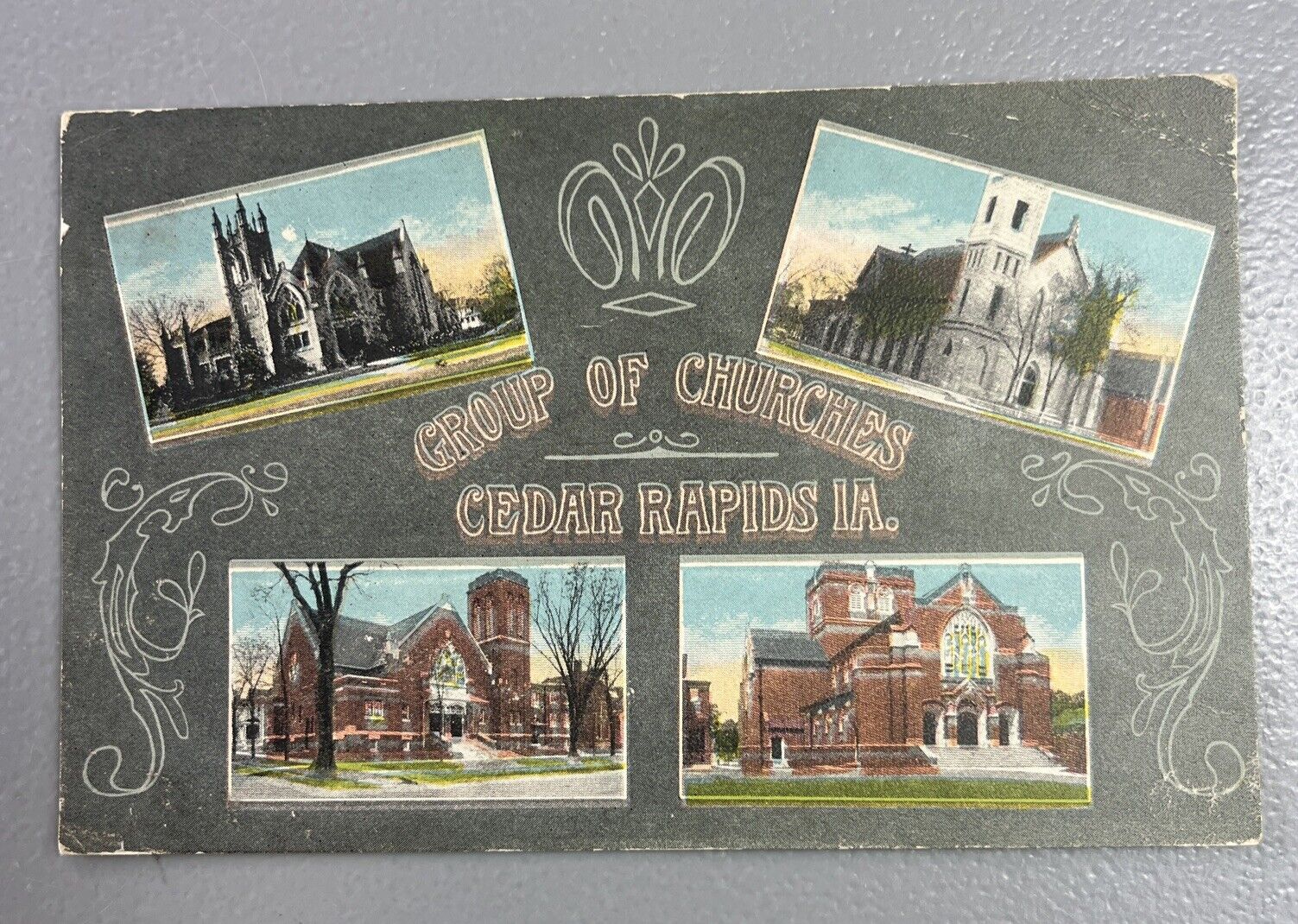 Cedar Rapids Iowa IA Postcard Group Of Churches Exterior Scene c1910's Antique
