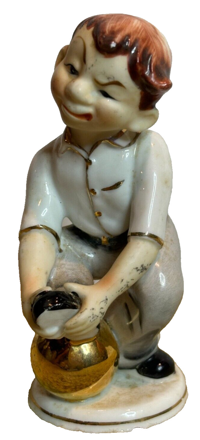 1957 Vintage 1950s Graz Lefton Handpainted Ceramic Bowling Bowler Boy Figurine