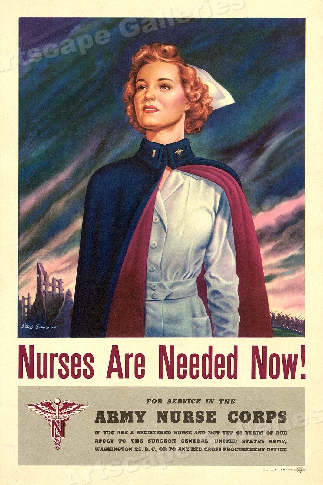 Army Nurse Corps 1944 Vintage Style WWII Nursing Poster - 16x24