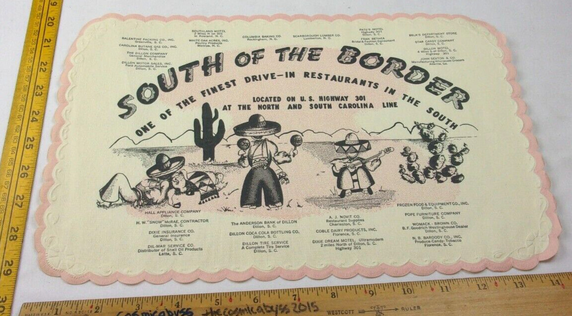 South of the Border South Carolina North restaurant 1950s paper placemat