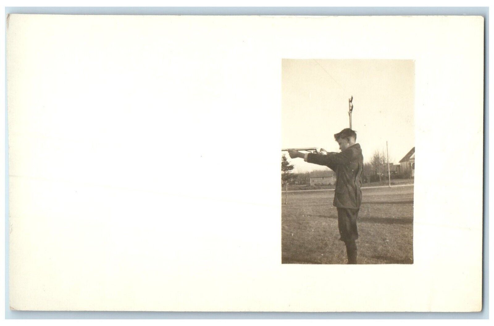 c1910's Boy Russell With His First Gun Shooting RPPC Photo Antique Postcard