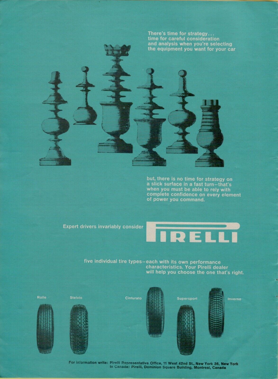 1960 Pirelli Tires Chess Game Strategy Performance Drivers VINTAGE PRINT AD