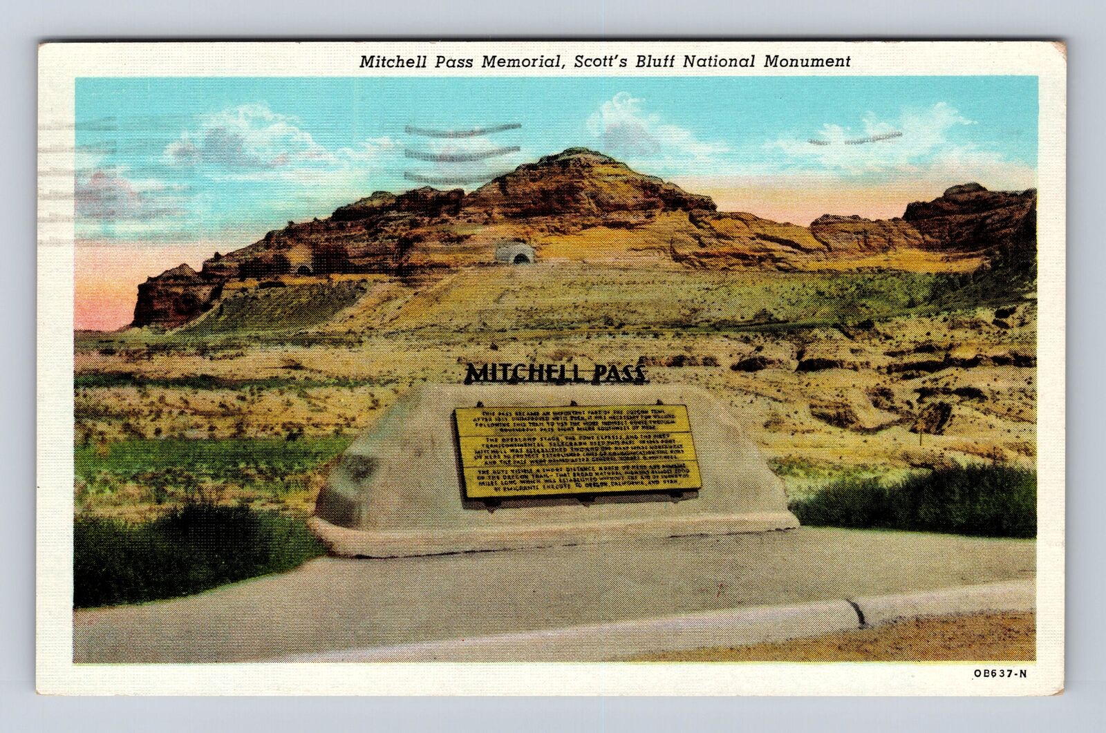 Scotts Bluff Natl Mon NE-Nebraska, Mitchell Pass Mem, Vintage c1957 Postcard