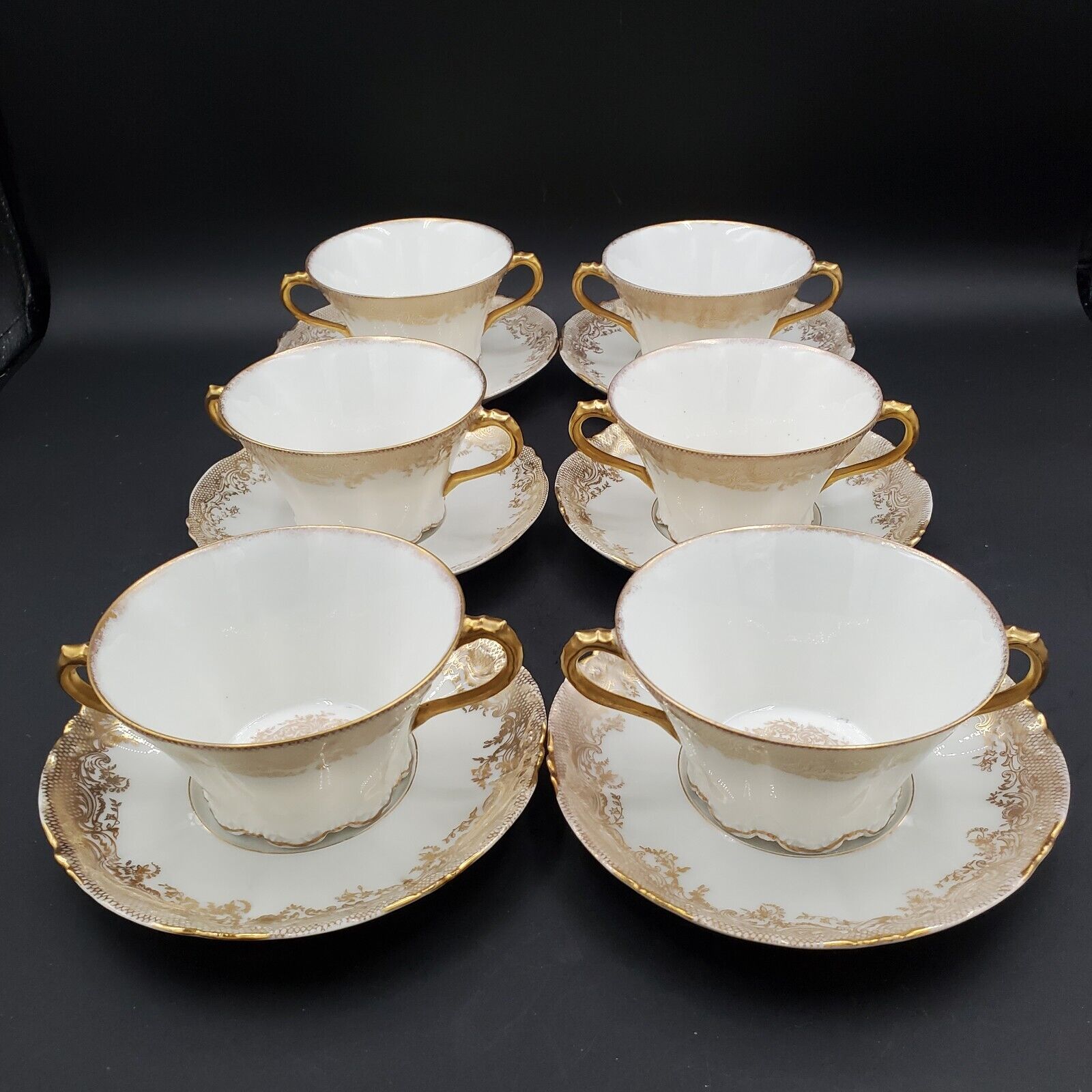 6 Sets VTG Theodore Haviland Limoges Gilded Tea Cups and Saucers Made in France