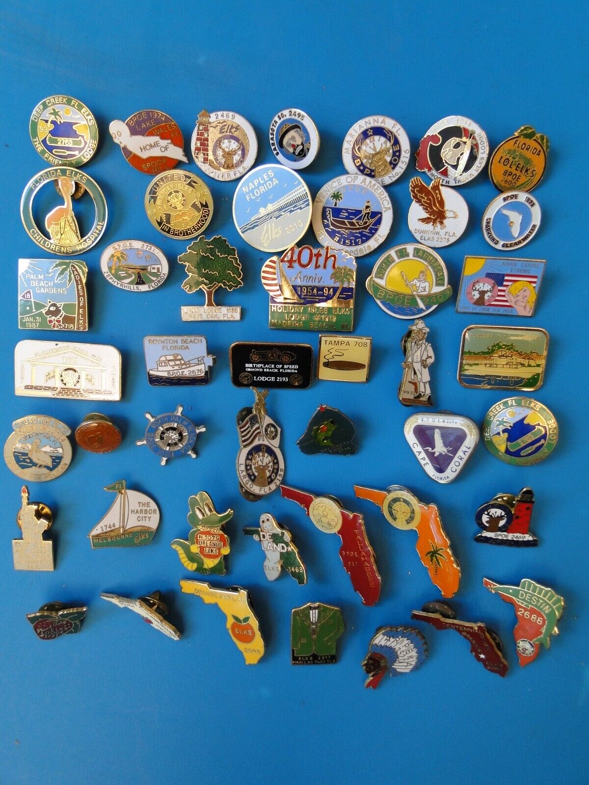 Elks Lodge B.P.O.E. Large Lot of 46 all Different FLORIDA Cities Pins Pinbacks