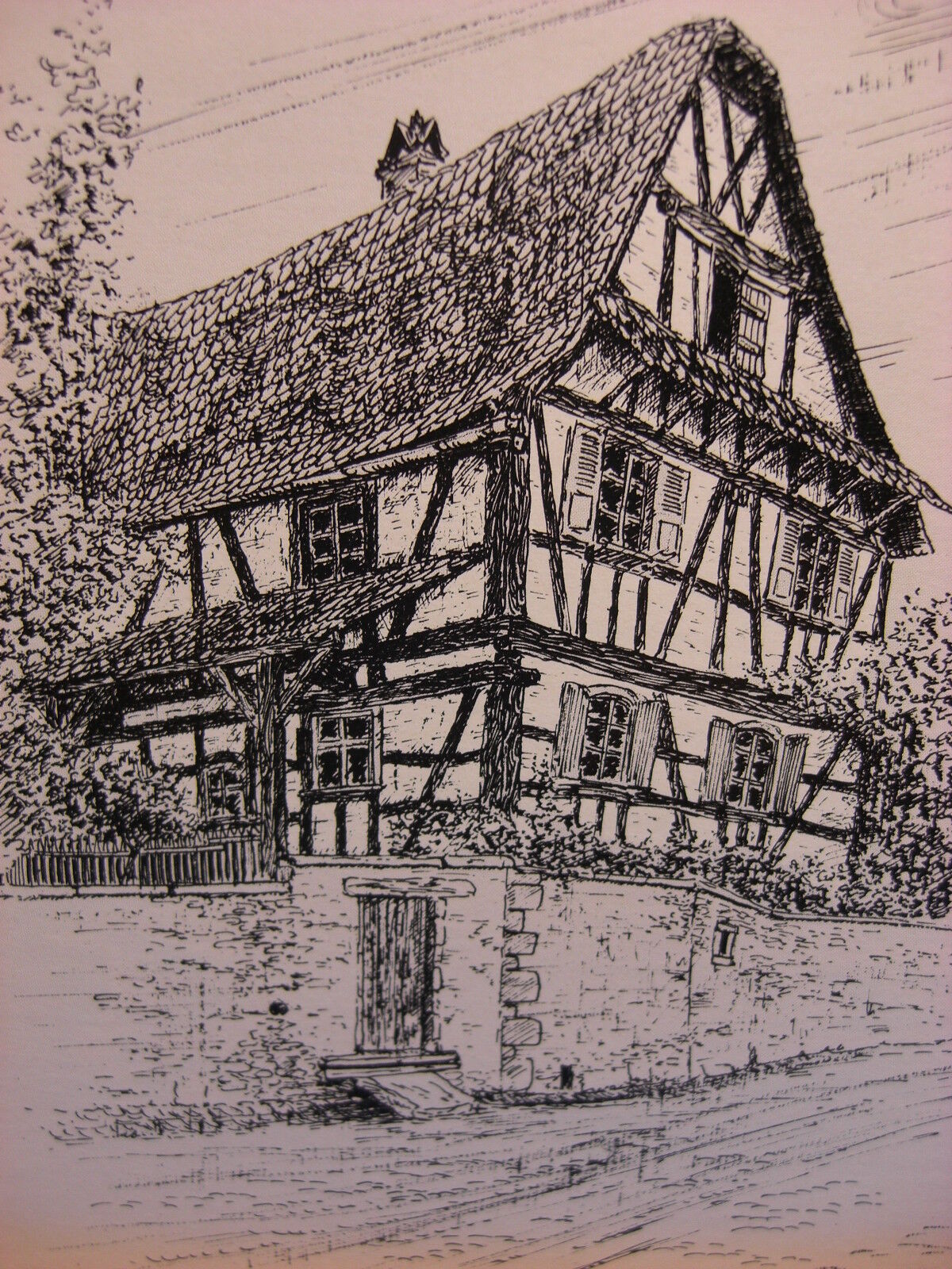  Ferme Alsacienne de Dauendorf Bas Rhin Postcard Pencil Illustration Joel Roche