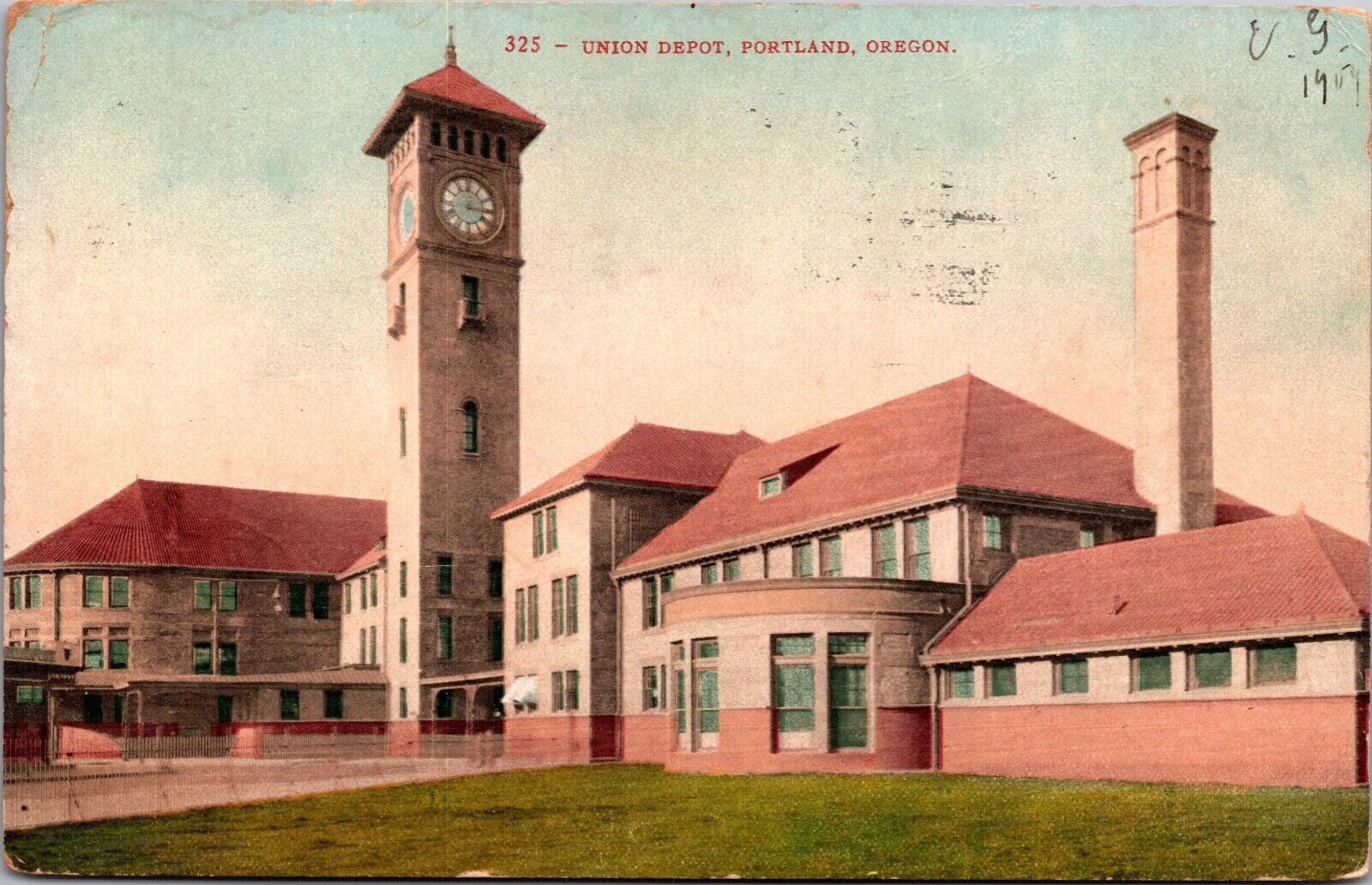 Postcard Union Railroad Train Depot in Portland, Oregon