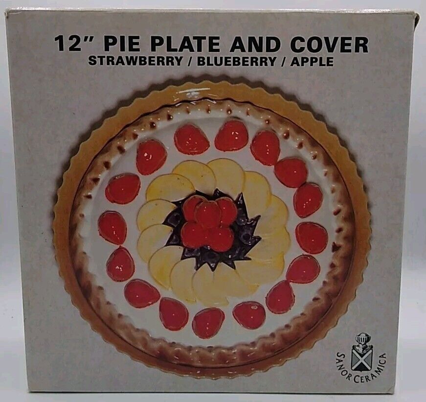 Sanor Portugal VTG Pie Serving Plate W/Lid Ceramic Strawberry Blueberry Apple 