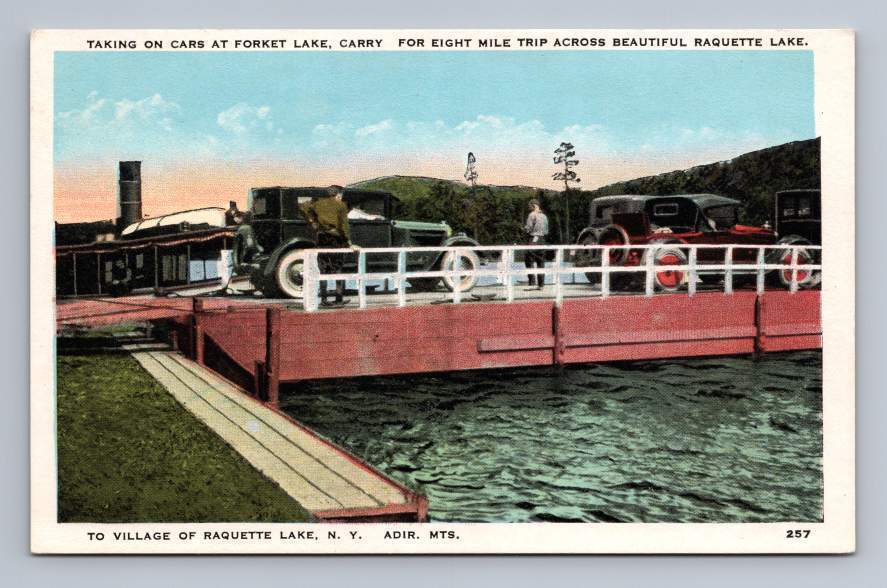 Forket Lake Car Ferry RAQUETTE LAKE New York Antique Adirondacks Otter Lake ~20s