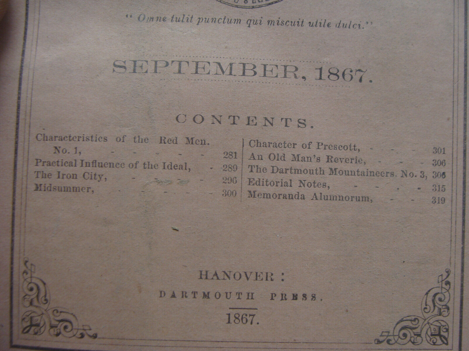 original DARTMOUTH COLLEGE -- sept 1867 -- THE DARTMOUTH - 40pgs 