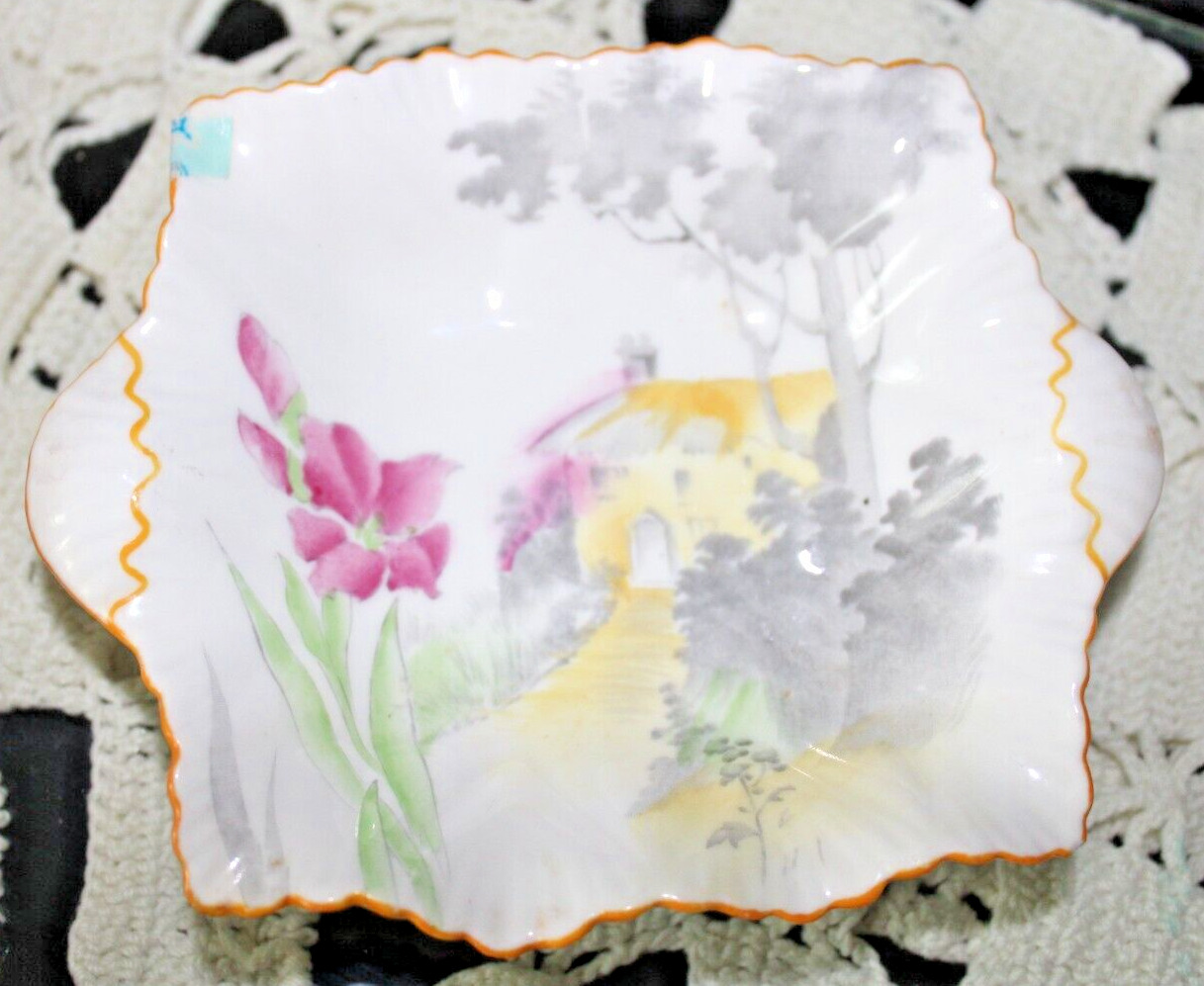 Shelley Yellow House Pink Flower Sweet Mint Dish