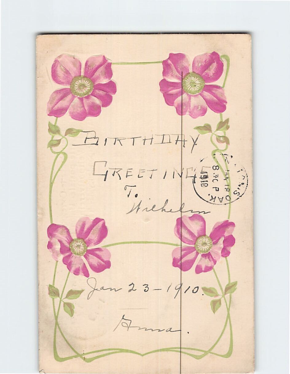 Postcard Flower Border Birthday Greeting Card