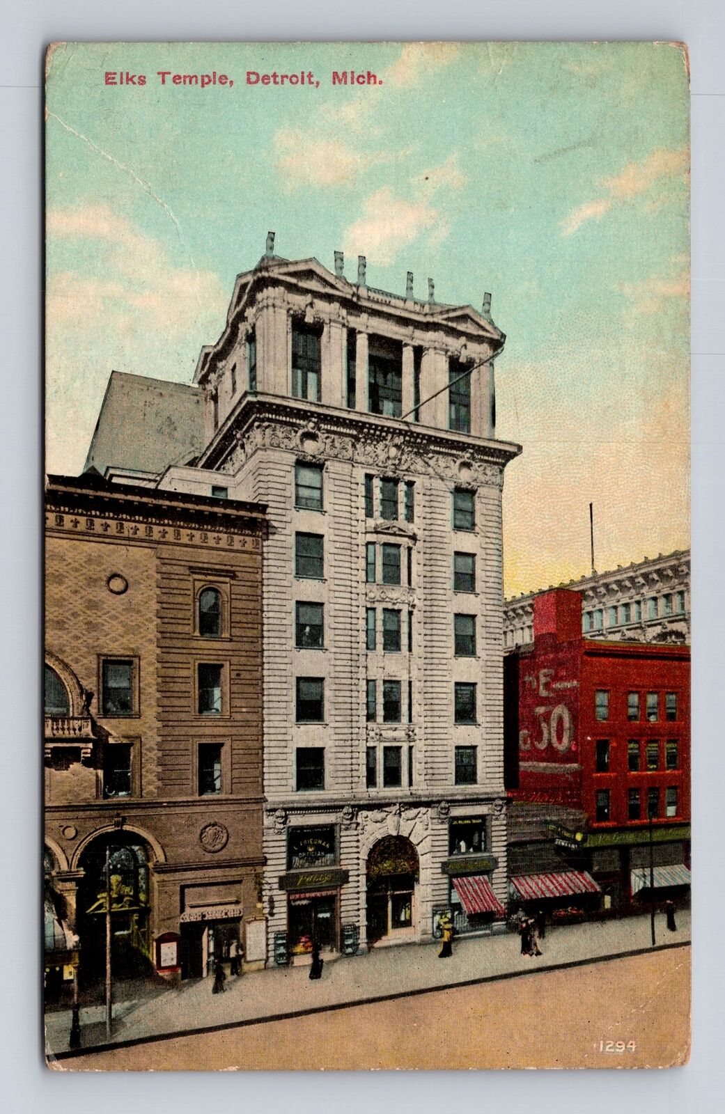 Detroit MI-Michigan, Elks Temple, Antique, Vintage c1921 Souvenir Postcard