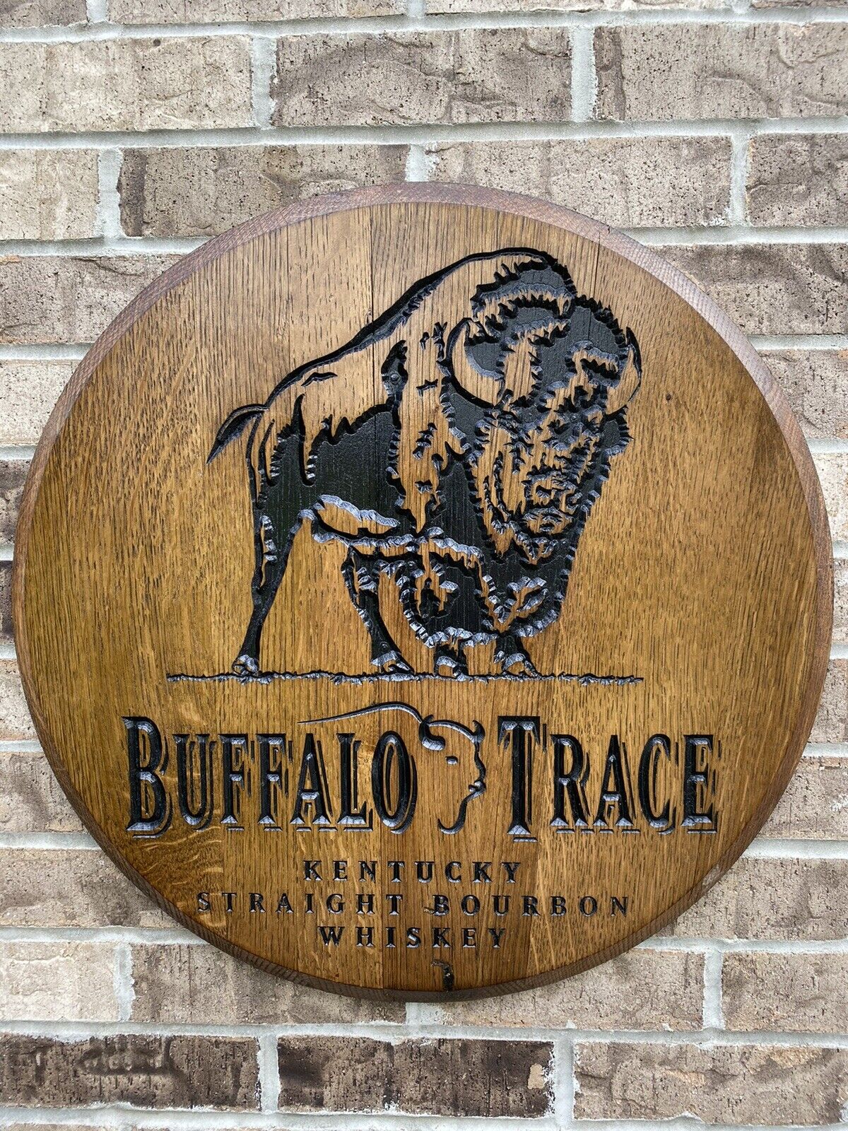 Authentic Buffalo Trace Full Logo Distillery Bourbon Barrel Head 21”- Carved