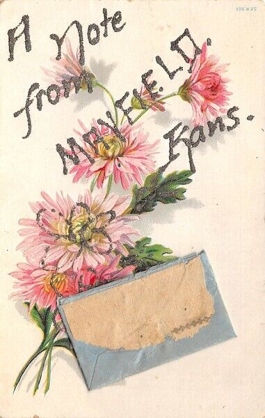 A Note from Mayfield Kansas Tinsel Lettering Small Envelope Attached