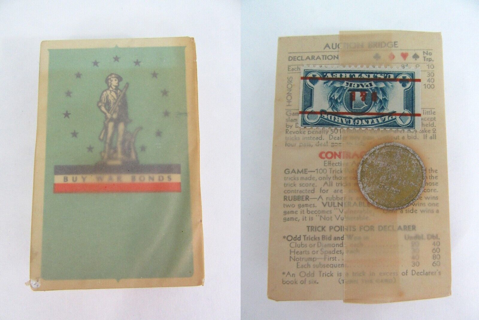 Vintage WWII 1940s Playing Cards Full Deck BUY WAR SAVINGS BONDS with Tax Stamps