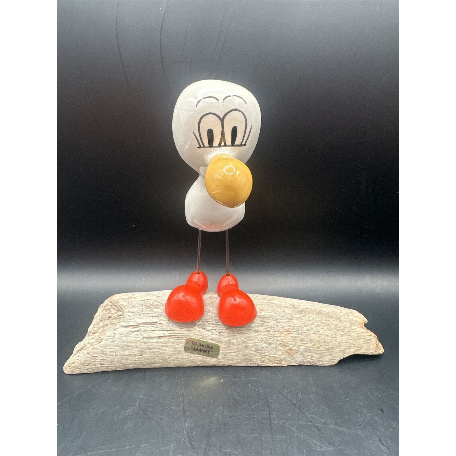 Vintage Oregon Souvenir “Sammy” Seagull Cartoon Figurine On Driftwood Gift Art