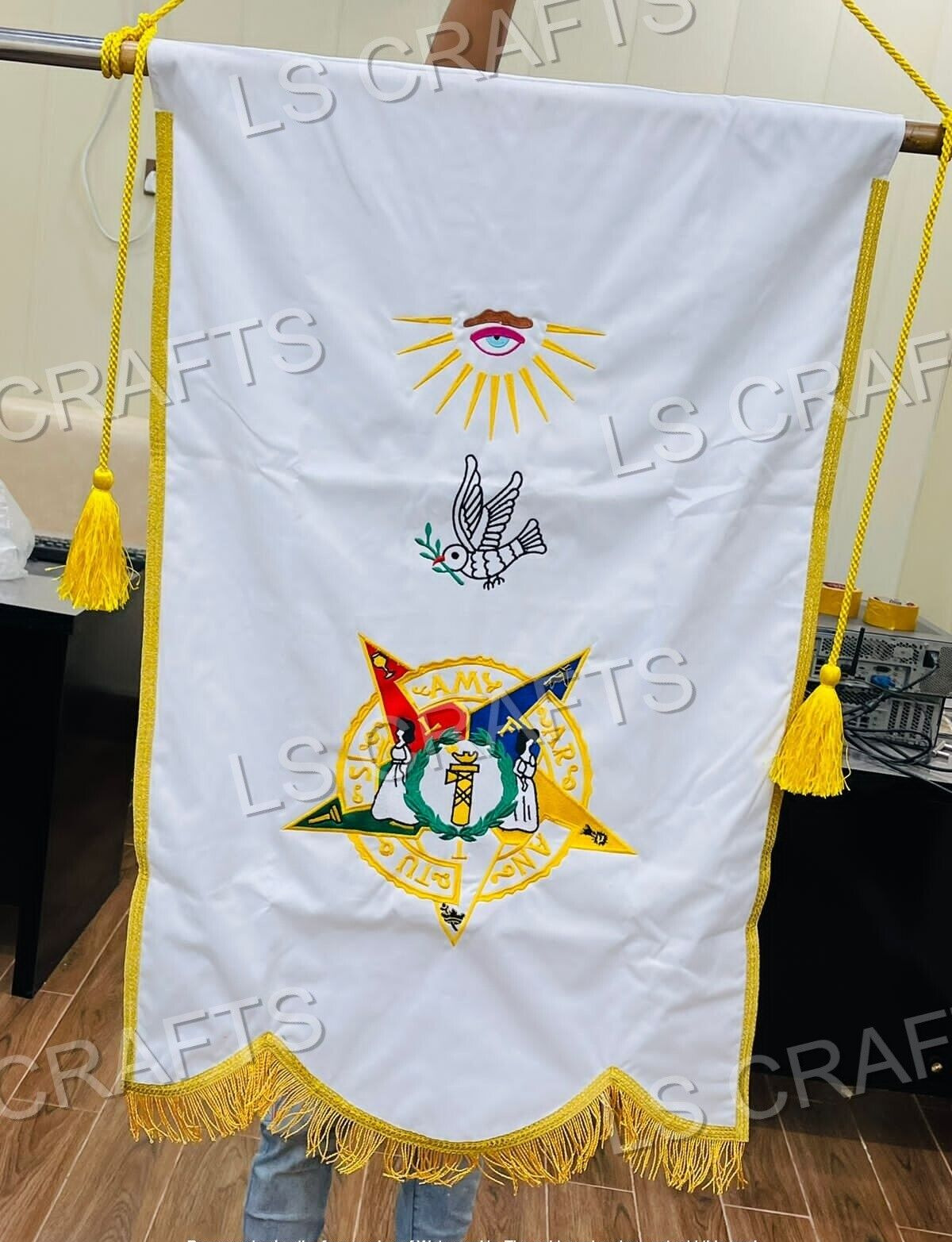 CUSTOMIZED MASONIC ORDER OF THE AMARANTH BANNER WITH CORD SIZE 30 \